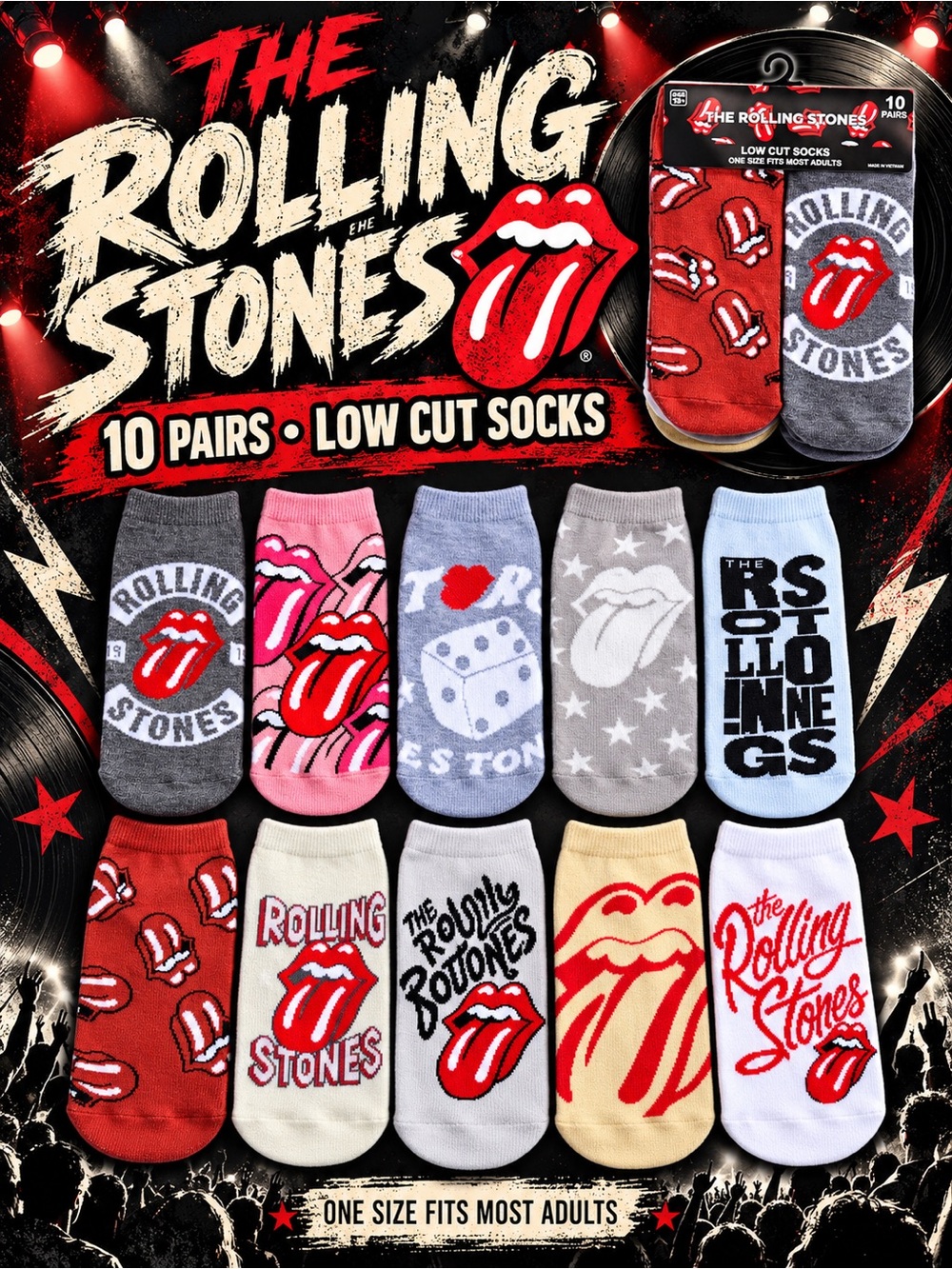 The Rolling Stones Women's Low Cut Socks - Red, Pink, Gray, Blue, Cream, White